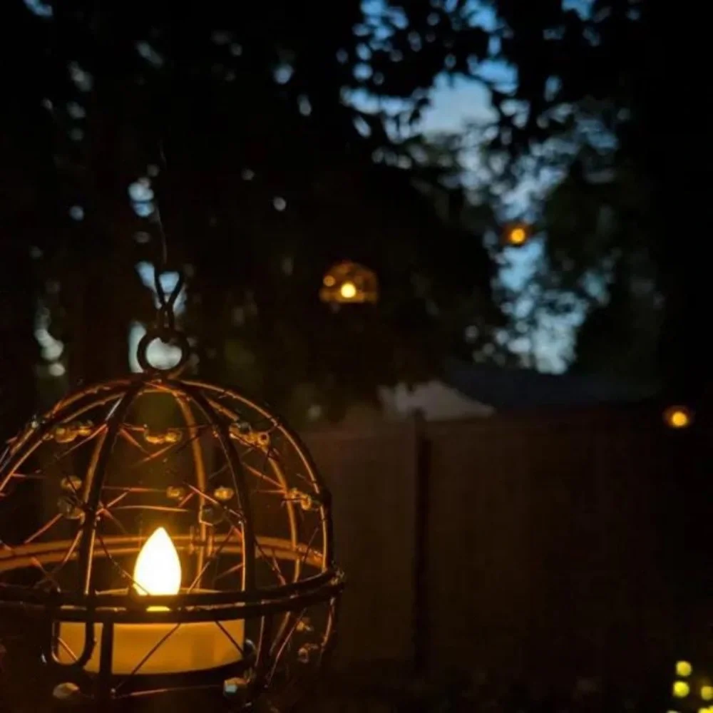 Copper Hanging Lantern with LED Candle